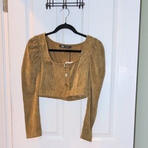 ZARA Mustard Corduroy Cropped Button-Up Top